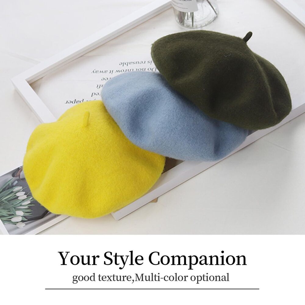 9469 French Beret Hat Wool Blend Artist Hat, Solid Color Classic - Picture 8 of 8